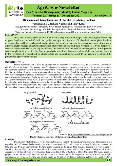 Biochemical Characterisation of Starch Hydrolysing Bacteria .
